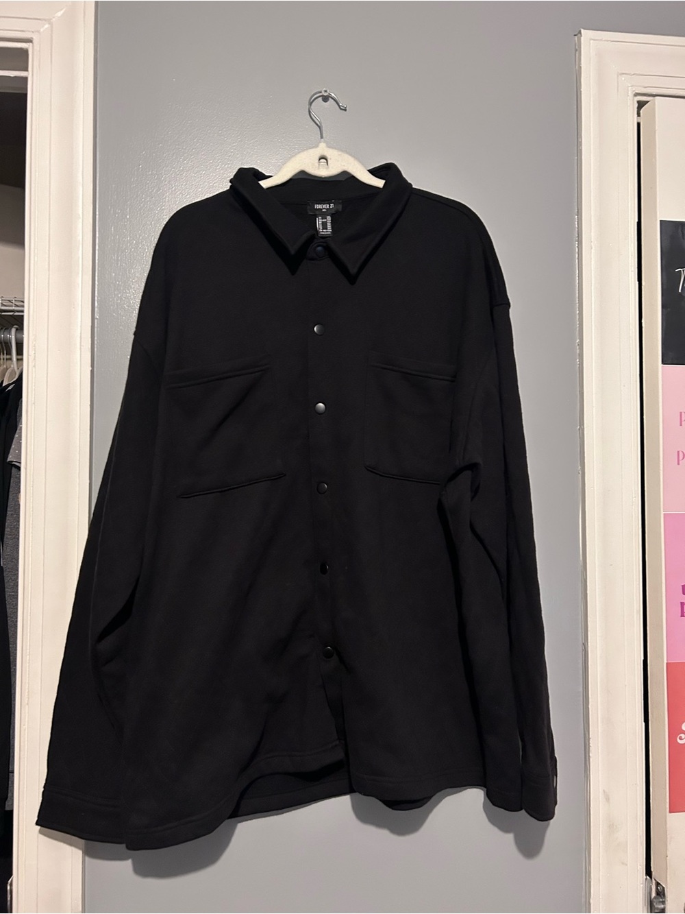 Forever 21 Men's Black Button-Front Shirt Jacket